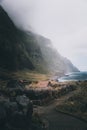 The road to the ocean is lined with stone steps leading down Royalty Free Stock Photo