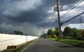 Road to Rain. Half zone raining and sunny. Rain cloud ahead on road. Rain is not all over the sky