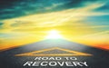 Road to recovery for business and health concept with golden nature sky background