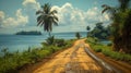Road to the sea and palm trees in Democratic Republic of SÃÂ£o TomÃÂ© and PrÃÂ­ncipe
