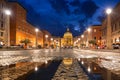 Road to the St. Peter& x27;s Square and Basilica in Vatican City at dusk Royalty Free Stock Photo