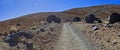 Road to the Teide volcano, Tenerife stone eggs, against the sun, natural background, mountain landscape