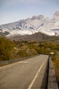 Road to volcano and snow covered Etna Mount, Sicily, Italy Royalty Free Stock Photo