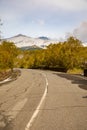 Road to volcano and snow covered Etna Mount, Sicily, Italy Royalty Free Stock Photo