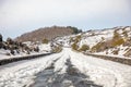 Road to volcano and snow covered Etna Mount, Sicily, Italy Royalty Free Stock Photo