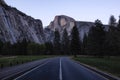 Road to Yosemite Half Dome as seen from Yosemite Valley at dusk, California Royalty Free Stock Photo