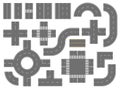 Road toolkit elements. Highways parts with different markings. Urban transport routes constructor. Crossroads and