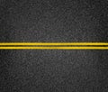 Road top view. Asphalt highway yellow marks. Royalty Free Stock Photo