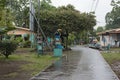 Road in tortuguero village at rainy weather, Costa Rica Royalty Free Stock Photo