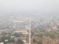 Road through the town during Bad air-pollution PM2.5 covered Chiang Rai town, the Northern province in Thailand.