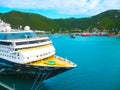 Road Town, Tortola, British Virgin Islands - February 06, 2013: Cruise ship Mein Schiff 1 docked in port Royalty Free Stock Photo