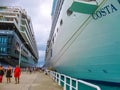 Road Town, Tortola, British Virgin Islands - February 06, 2013: Cruise ship Mein Schiff 1 docked in port Royalty Free Stock Photo