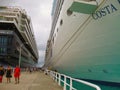 Road Town, Tortola, British Virgin Islands - February 06, 2013: Cruise ship Mein Schiff 1 docked in port Royalty Free Stock Photo