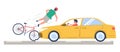 Road traffic accident with bicyclist and car driver vector illustration Royalty Free Stock Photo