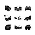 Road traffic accidents black glyph icons set on white space Royalty Free Stock Photo