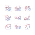 Road traffic accidents gradient linear vector icons set Royalty Free Stock Photo