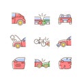 Road traffic accidents RGB color icons set Royalty Free Stock Photo