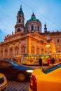 Street traffic Old Town square Prague city at twilight Czechia Royalty Free Stock Photo