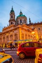 Street traffic Old Town square Prague city at twilight Czechia Royalty Free Stock Photo