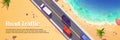 Road traffic cartoon banner with cars top view