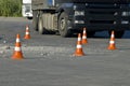 Road traffic cone on accident site