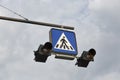 Road traffic lights and pedestrian crossing sign Royalty Free Stock Photo