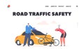 Road Traffic Safety Landing Page Template. Car Bump into Bicycle with Bicyclist Woman, Driver Stand at Broken Automobile Royalty Free Stock Photo