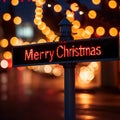 Road traffic sign reading Merry Christmas holiday greetings message