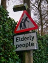A road traffic sign in the UK warning drivers to take care due to the likely presence of elderly people Royalty Free Stock Photo