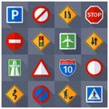 Road traffic signs flat icons set Royalty Free Stock Photo