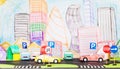 Road traffic at the toy city with signs and cars Royalty Free Stock Photo