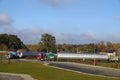 Road train consisting of two trucks with an extremely long load. Oversize Load or convoi exceptionnel