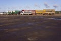 Road train trucks waiting for cattle