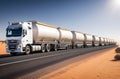 A road train with unmarked wagons on an Australian highway in the outback. Royalty Free Stock Photo