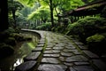 A road through a tranquil Japanese garden Royalty Free Stock Photo