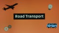 Road Transport inscription on orange background with transport illustrations. Graphic presentation. Transportation