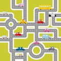 Road and transport seamless pattern. Cartoon map of cars