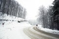 Road and trees in blizzard Royalty Free Stock Photo