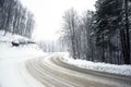 Road and trees in blizzard Royalty Free Stock Photo