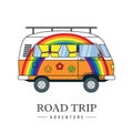 road trip adventure with hippie rainbow camper van