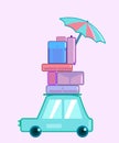 Road trip. Car with a lot of baggage in flat style with pastel colour. Travel. Vector illustration design