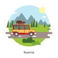 Road trip. Flat design icon. Travel by car.