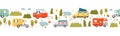 Road trip horizontal seamless pattern, doodle camper vans, vanlife, adventure - great for textiles, banners, wallpapers - vector