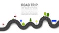 Road trip. Icon for map of journey. Highway for travel. Path of taxi. Asphalt with road signs and nature. Way on street for Royalty Free Stock Photo