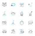 Road trip linear icons set. Adventure, Scenery, Freedom, Excitement, Exploration, Journey, Wanderlust line vector and