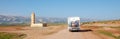 road trip in Morocco, landscape road with motor home