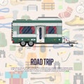 Road trip poster with camping trailer Royalty Free Stock Photo