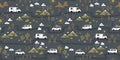 Road trip seamless pattern, doodle camper vans, vanlife, adventure - great for textiles, banners, wallpapers - vector design