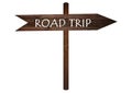 Road trip text on Brown Wooden Road Sign. Royalty Free Stock Photo