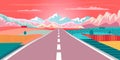 Road Trip to Mountain Sunset Landscape Vector Art flat Illustration Royalty Free Stock Photo